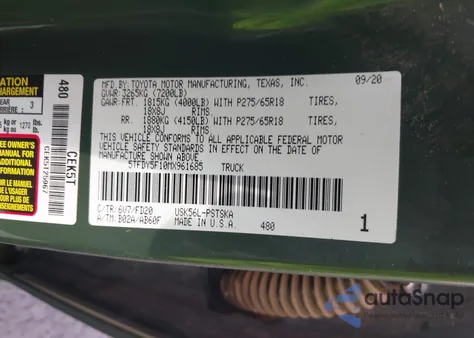 2021 Toyota Tundra Sr5 z USA, uszkodzony, nr VIN 5TFDY5F10MX961685